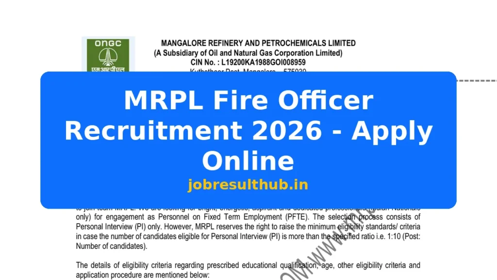 MRPL Fire Officer Recruitment 2026 - Apply Online - 2026 Posts