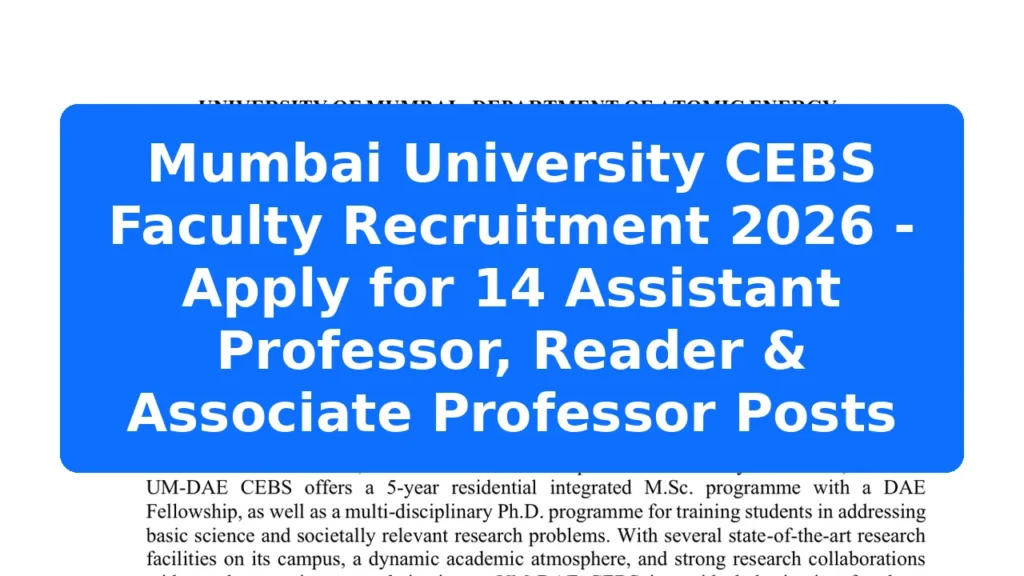 Mumbai University CEBS Faculty Recruitment 2026 - Apply for 14 Assistant Professor, Reader & Associate Professor Posts Featured Image