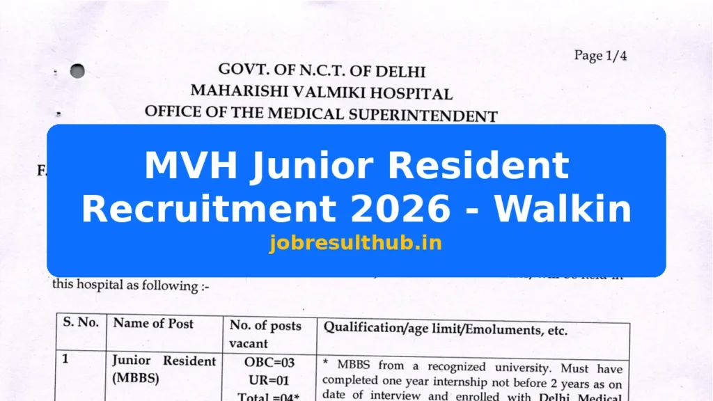 MVH Junior Resident Recruitment 2026 - Walkin - 2026 Posts