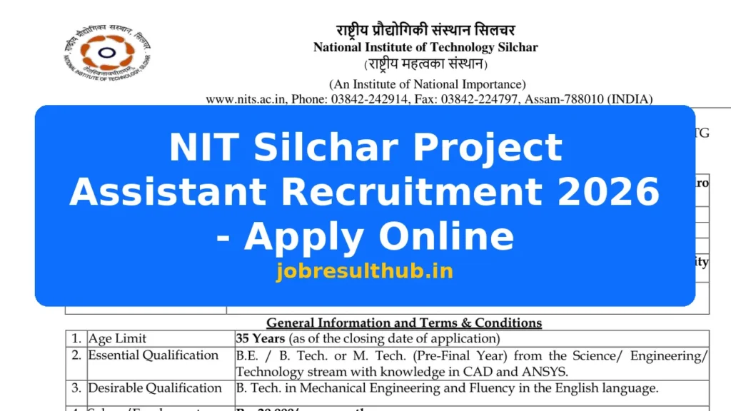 NIT Silchar Project Assistant Recruitment 2026 - Apply Online - 2026 Posts