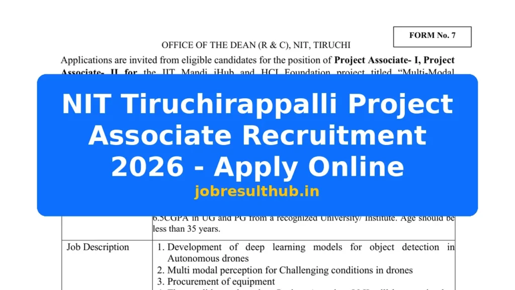 NIT Tiruchirappalli Project Associate Recruitment 2026 - Apply Online - 2026 Posts