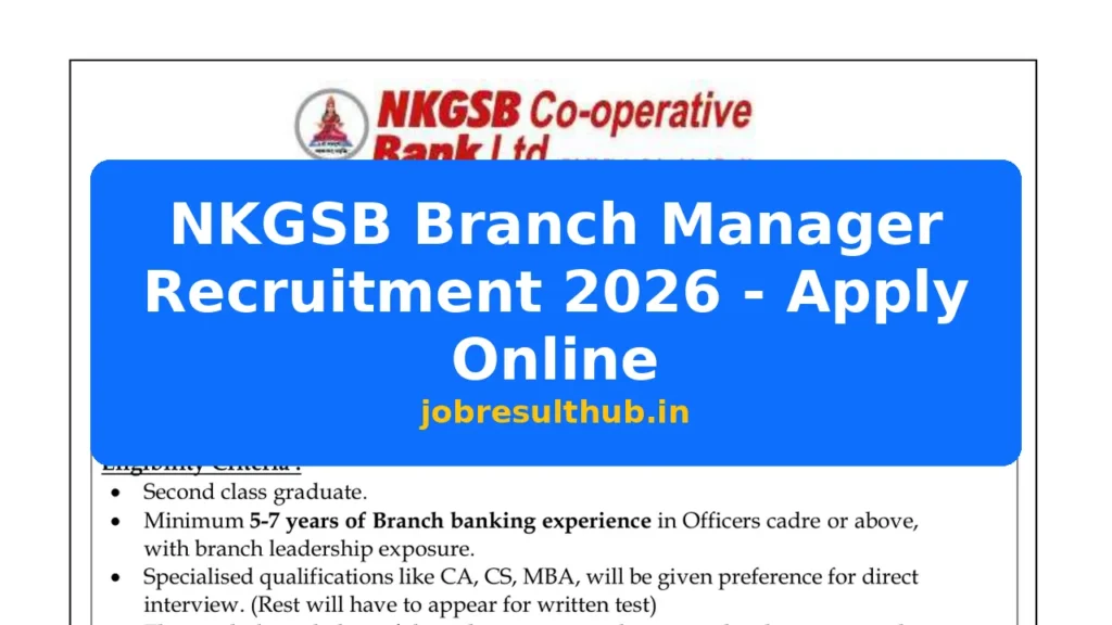 NKGSB Branch Manager Recruitment 2026 - Apply Online - 2026 Posts
