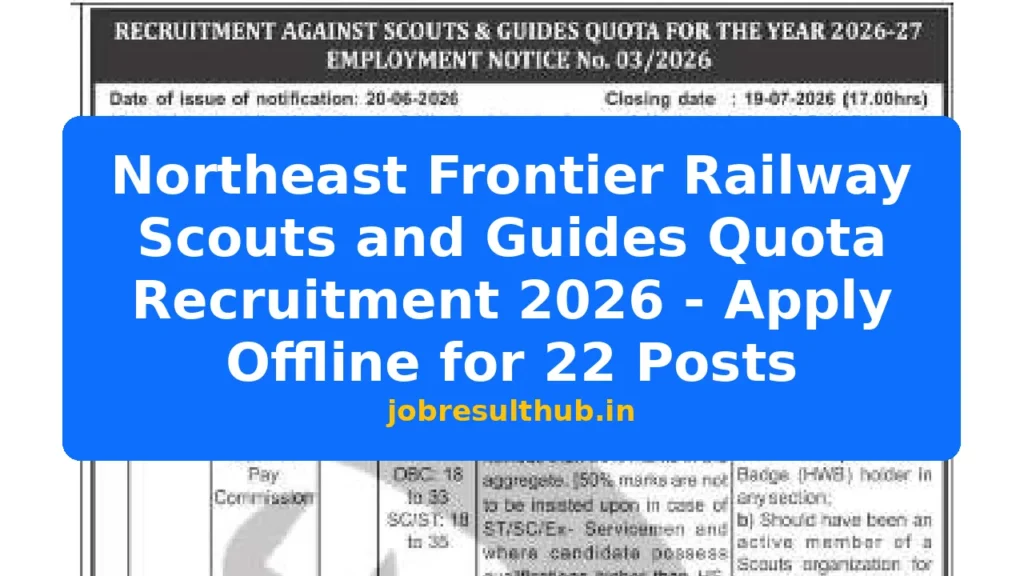 Northeast Frontier Railway Scouts and Guides Quota Recruitment 2026 - Apply Offline for 22 Posts - 22 Posts