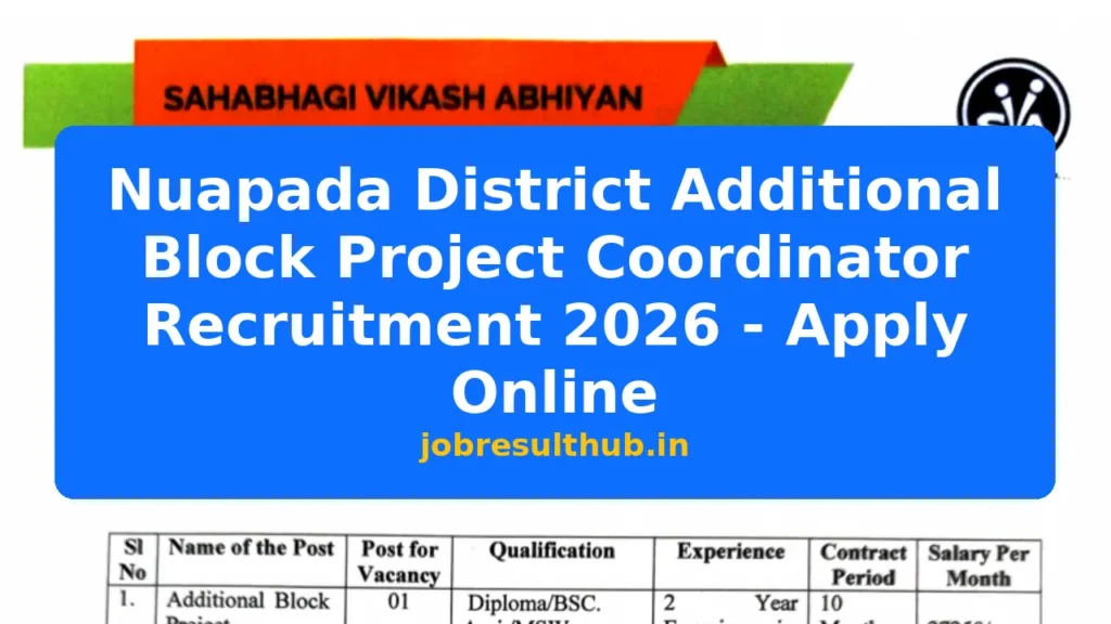 Nuapada District Additional Block Project Coordinator Recruitment 2026 - Apply Online - 2026 Posts