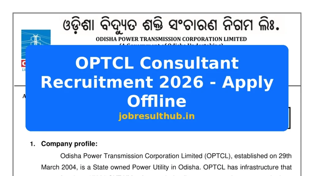 OPTCL Consultant Recruitment 2026 - Apply Offline - 2026 Posts