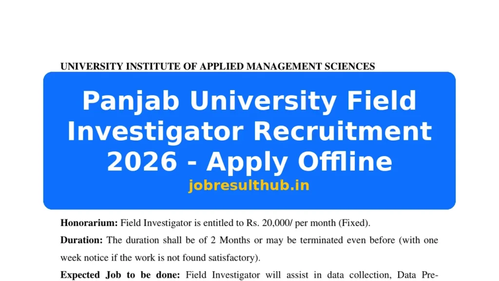 Panjab University Field Investigator Recruitment 2026 - Apply Offline - 2026 Posts