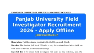 Panjab University Field Investigator Recruitment 2026 - Apply Offline - 2026 Posts