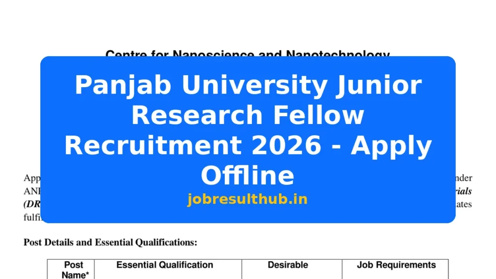 Panjab University Junior Research Fellow Recruitment 2026 - Apply Offline - 2026 Posts