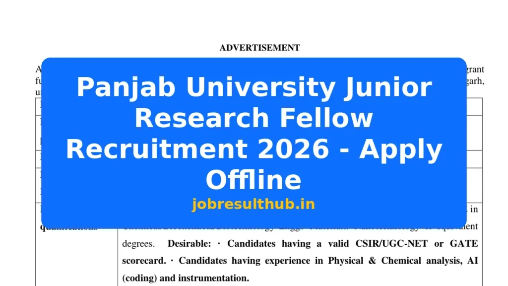 Panjab University Junior Research Fellow Recruitment 2026 - Apply Offline - 2026 Posts