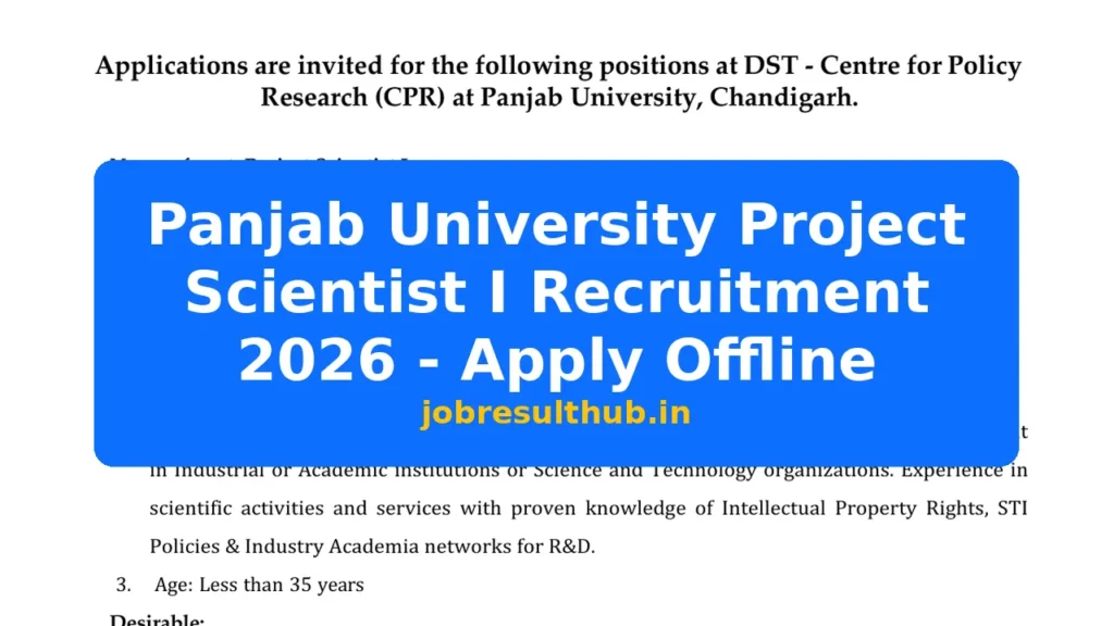 Panjab University Project Scientist I Recruitment 2026 - Apply Offline - 2026 Posts