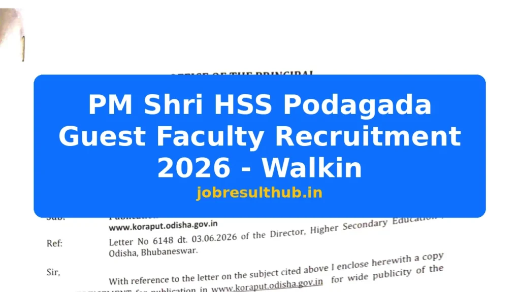 PM Shri HSS Podagada Guest Faculty Recruitment 2026 - Walkin - 2026 Posts