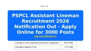 PSPCL Assistant Lineman Recruitment 2026 Notification Out - Apply Online for 3000 Posts - 2026 Posts