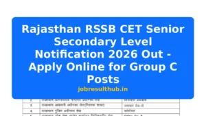 Rajasthan RSSB CET Senior Secondary Level Notification 2026 Out - Apply Online for Group C Posts - 256 Posts