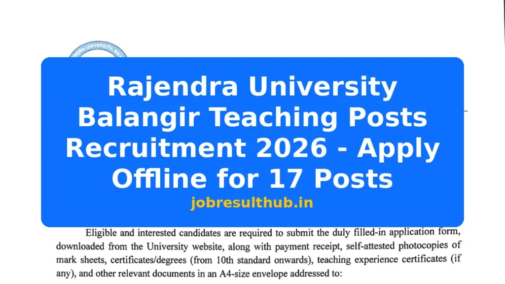 Rajendra University Balangir Teaching Posts Recruitment 2026 - Apply Offline for 17 Posts - 2026 Posts
