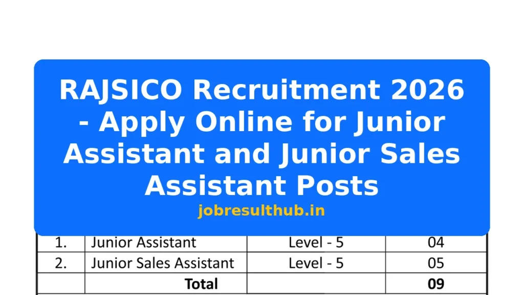 RAJSICO Recruitment 2026 - Apply Online for Junior Assistant and Junior Sales Assistant Posts - 2026 Posts