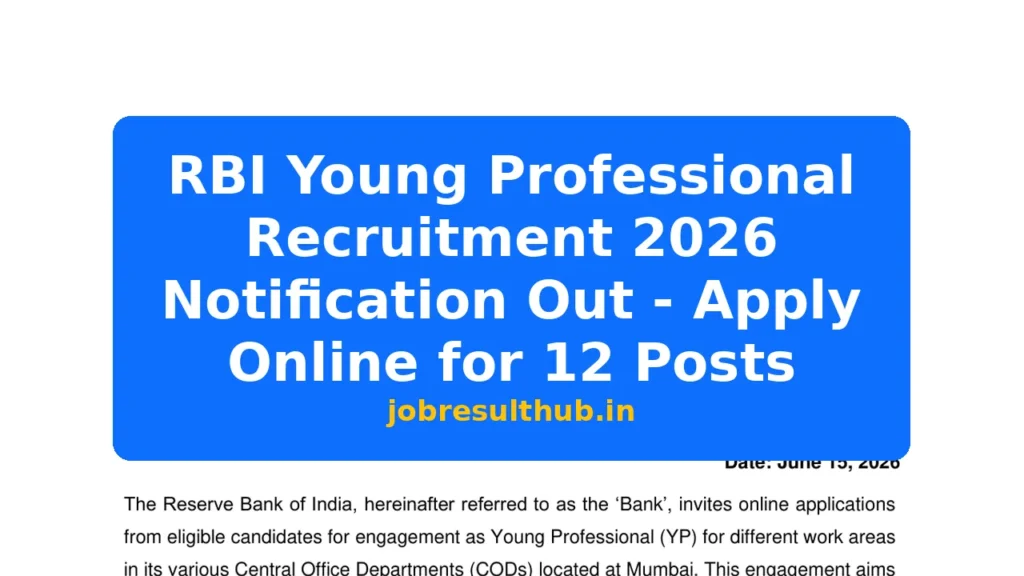 RBI Young Professional Recruitment 2026 Notification Out - Apply Online for 12 Posts - 12 Posts