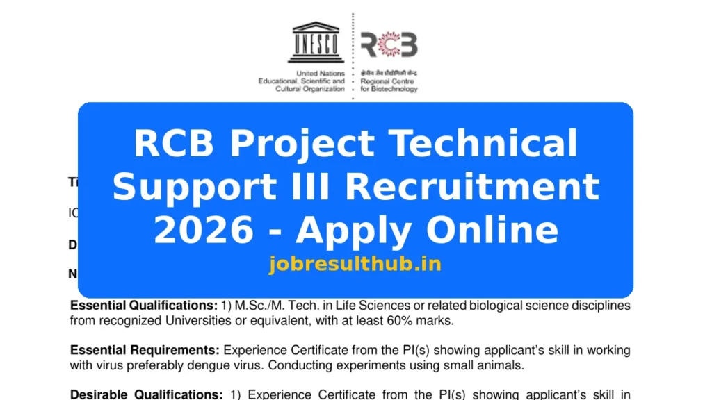 RCB Project Technical Support III Recruitment 2026 - Apply Online - 2026 Posts