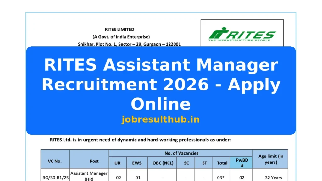 RITES Assistant Manager Recruitment 2026 - Apply Online - 3 Posts