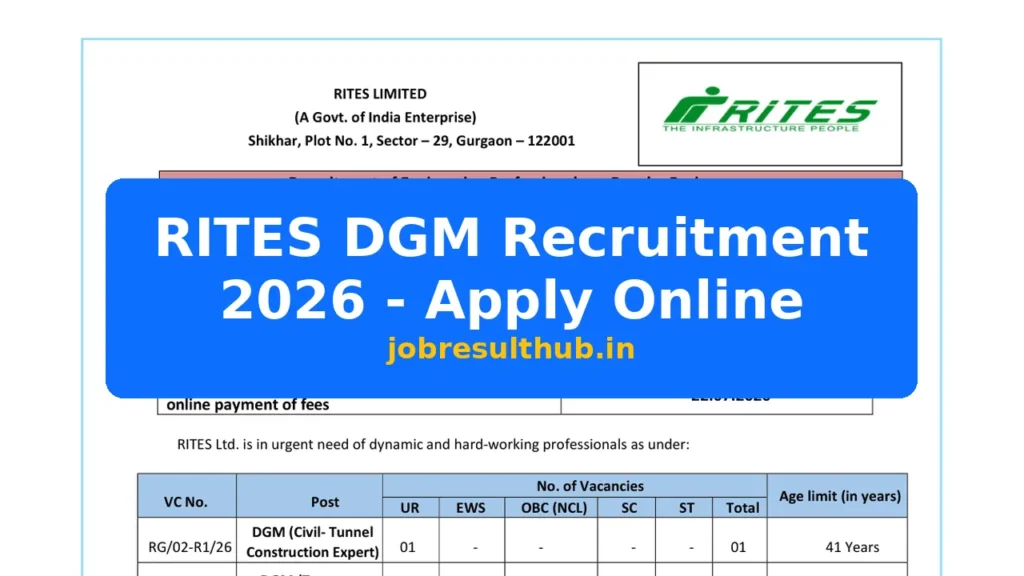 RITES DGM Recruitment 2026 - Apply Online - 2026 Posts