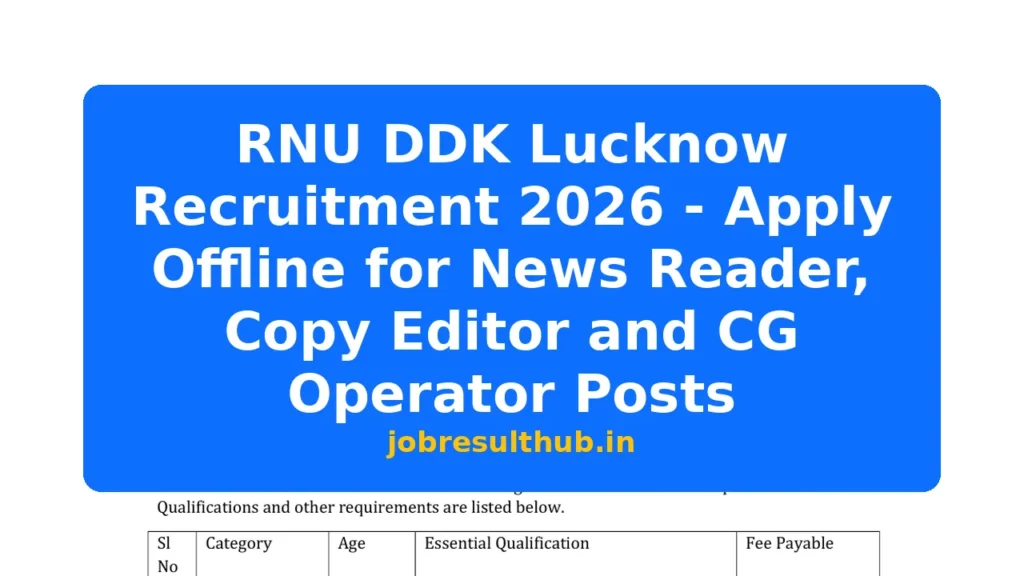 RNU DDK Lucknow Recruitment 2026 - Apply Offline for News Reader, Copy Editor and CG Operator Posts - 2026 Posts