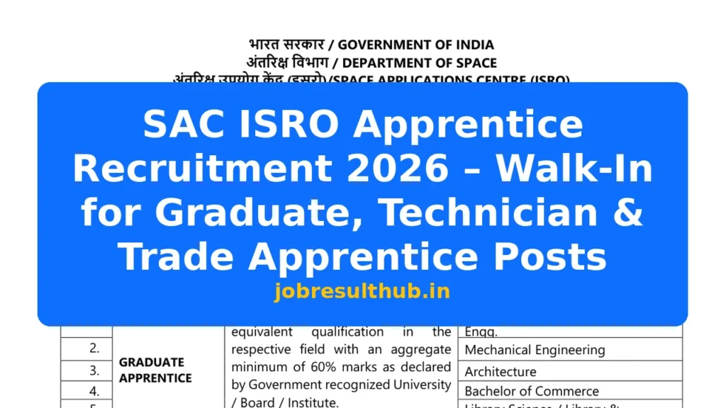 SAC ISRO Apprentice Recruitment 2026 – Walk-In for Graduate, Technician & Trade Apprentice Posts - 16 Posts