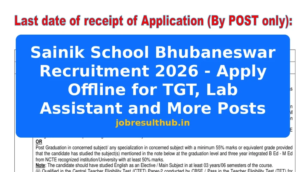 Sainik School Bhubaneswar Recruitment 2026 - Apply Offline for TGT, Lab Assistant and More Posts - 2026 Posts