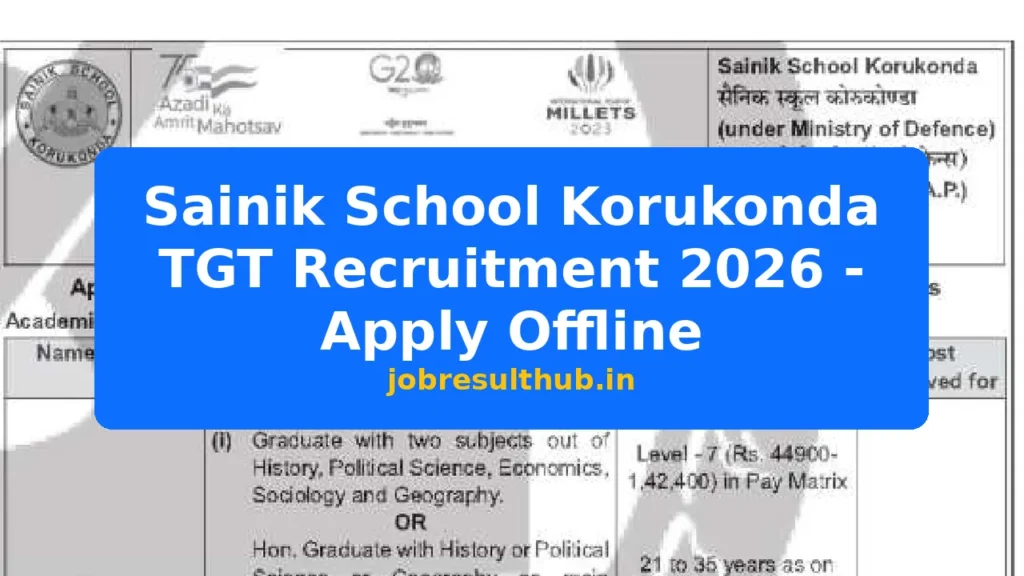Sainik School Korukonda TGT Recruitment 2026 - Apply Offline - 2026 Posts