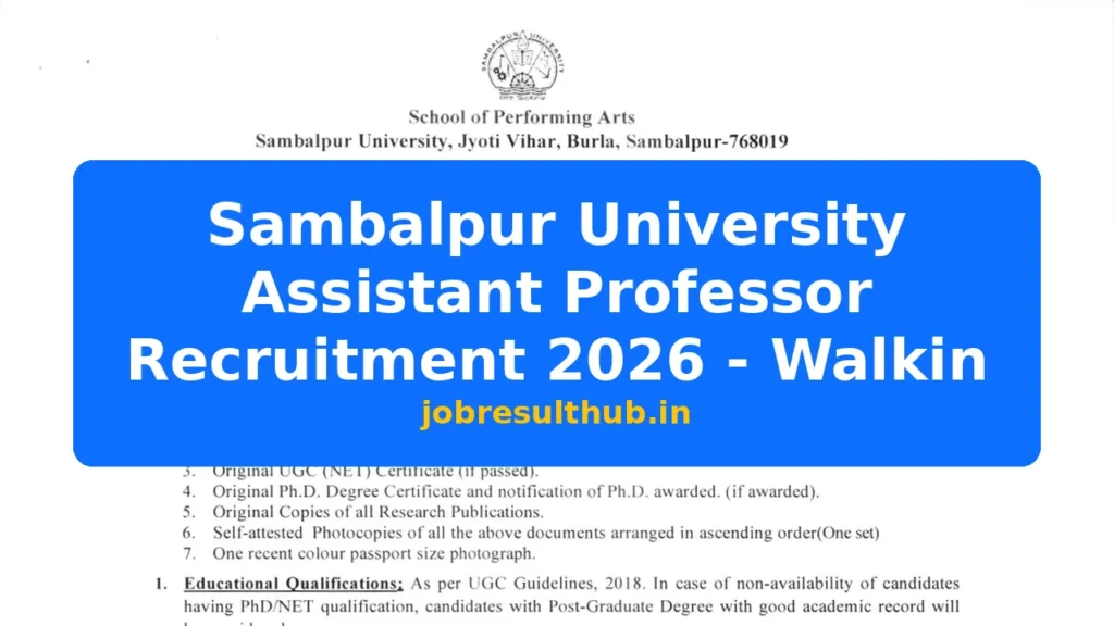 Sambalpur University Assistant Professor Recruitment 2026 - Walkin - 2026 Posts