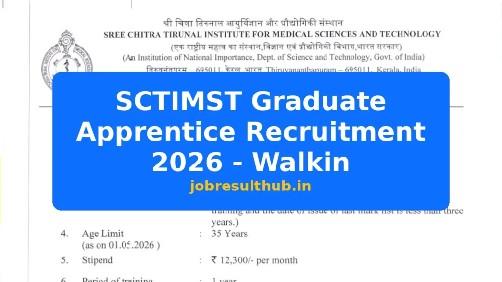 SCTIMST Graduate Apprentice Recruitment 2026 - Walkin - 2026 Posts