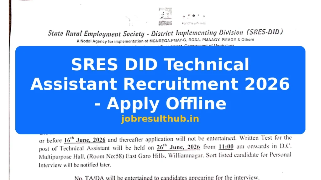 SRES DID Technical Assistant Recruitment 2026 - Apply Offline - 2026 Posts