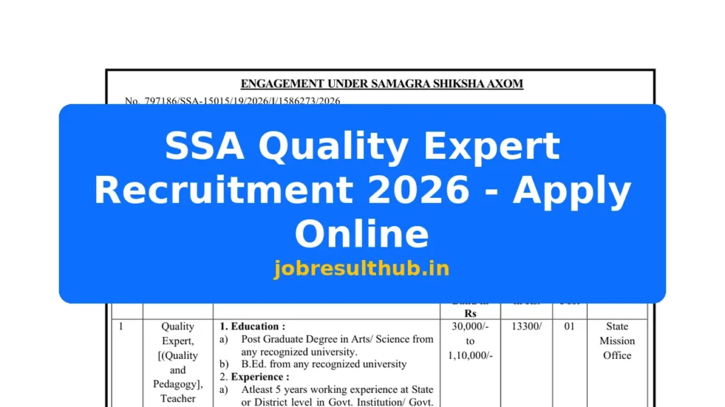 SSA Quality Expert Recruitment 2026 - Apply Online - 2026 Posts