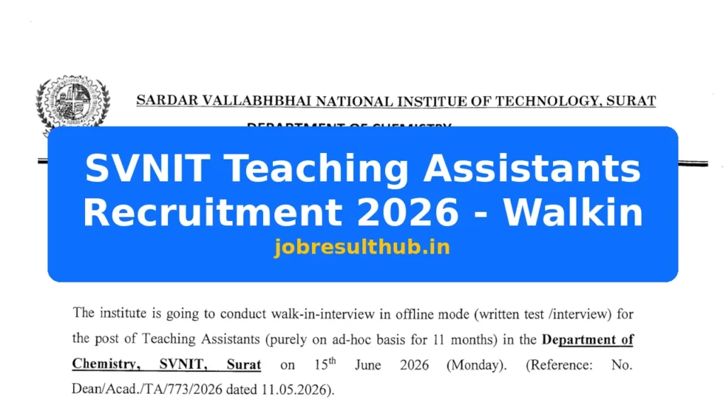 SVNIT Teaching Assistants Recruitment 2026 - Walkin - 2026 Posts