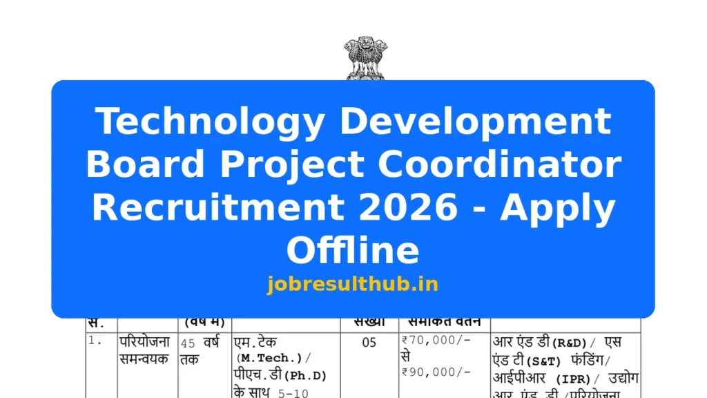 Technology Development Board Project Coordinator Recruitment 2026 - Apply Offline - 2026 Posts