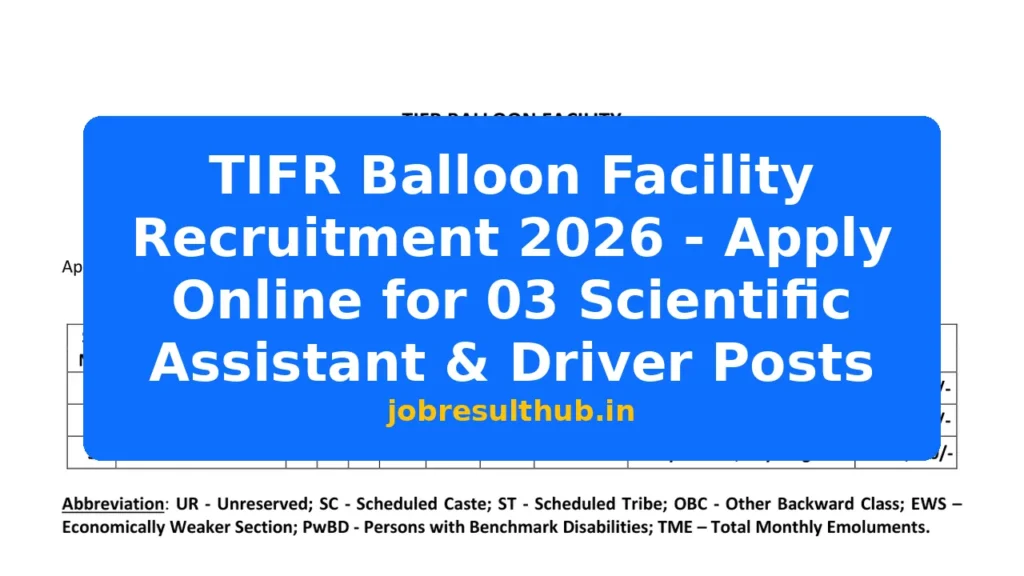 TIFR Balloon Facility Recruitment 2026 - Apply Online for 03 Scientific Assistant & Driver Posts - 3 Posts