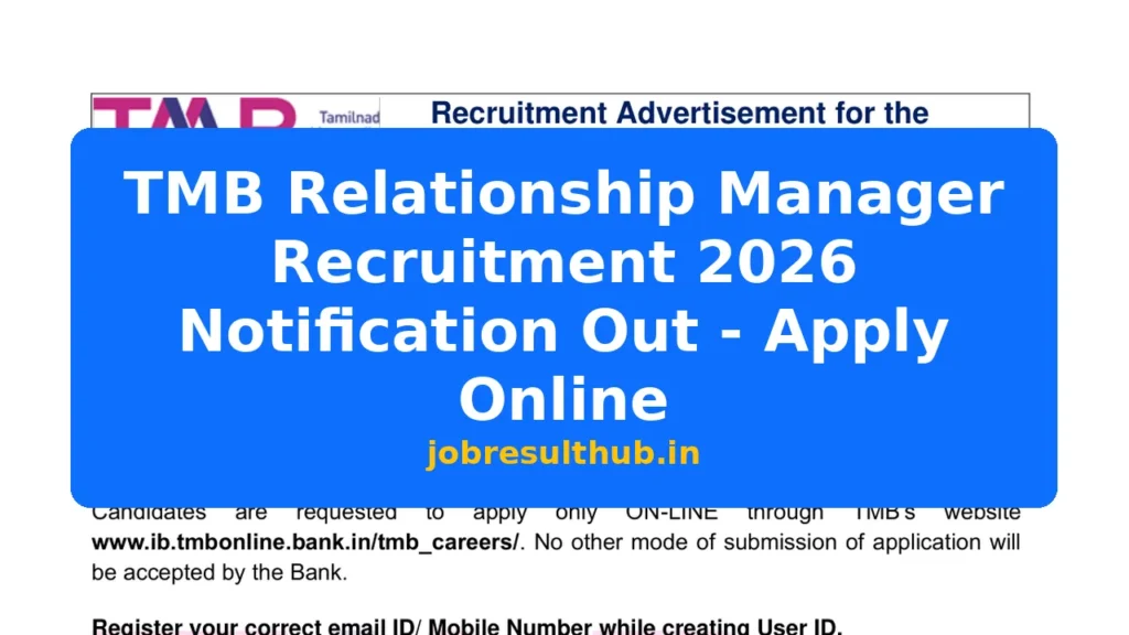 TMB Relationship Manager Recruitment 2026 Notification Out - Apply Online - 2026 Posts