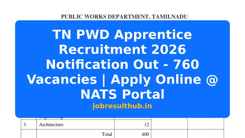 TN PWD Apprentice Recruitment 2026 Notification Out - 760 Vacancies | Apply Online @ NATS Portal - 760 Posts