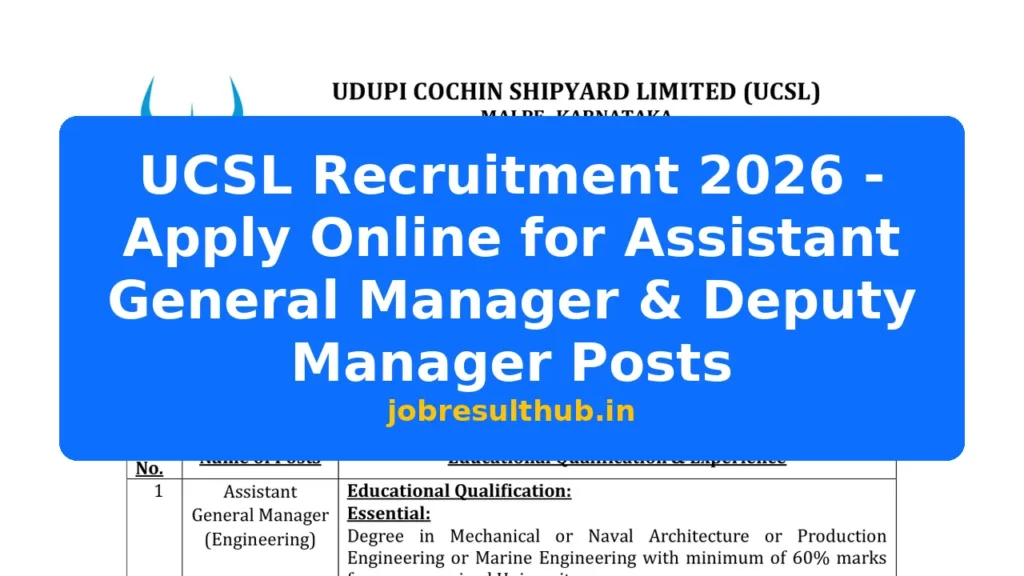 UCSL Recruitment 2026 - Apply Online for Assistant General Manager & Deputy Manager Posts - 2026 Posts