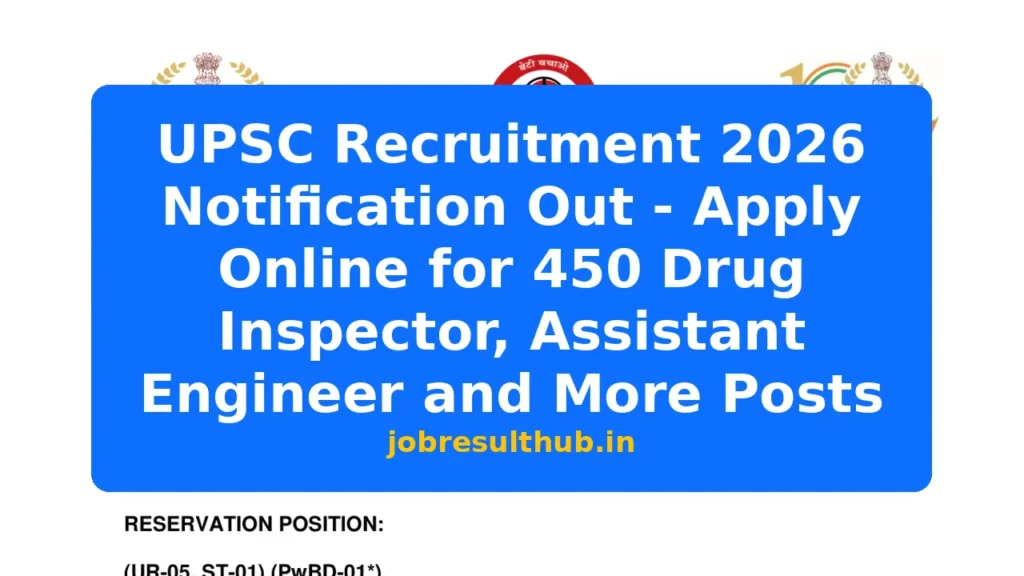 UPSC Recruitment 2026 Notification Out - Apply Online for 450 Drug Inspector, Assistant Engineer and More Posts - 54 Posts