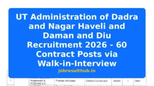UT Administration of Dadra and Nagar Haveli and Daman and Diu Recruitment 2026 - 60 Contract Posts via Walk-in-Interview - 60 Posts