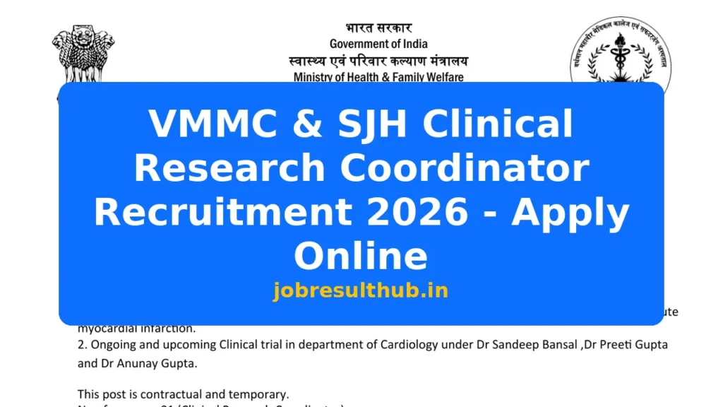 VMMC & SJH Clinical Research Coordinator Recruitment 2026 - Apply Online - 2026 Posts