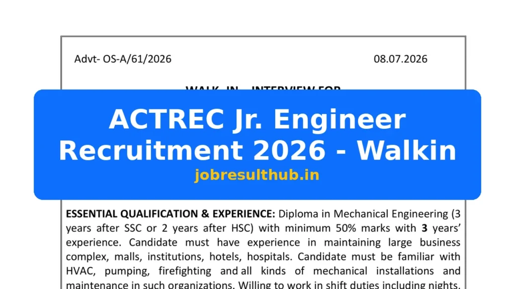 ACTREC Jr. Engineer Recruitment 2026 - Walkin - 2026 Posts