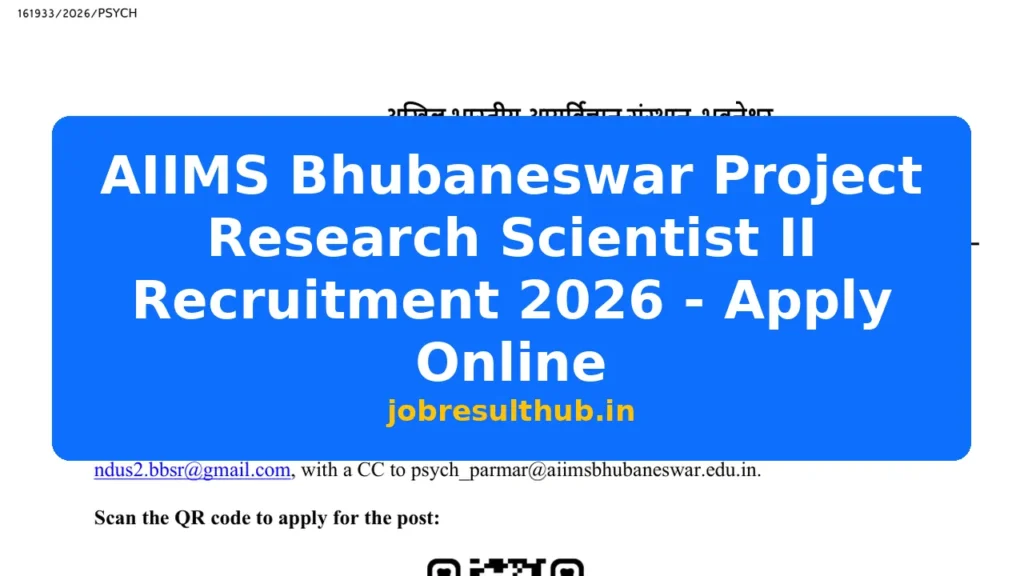 AIIMS Bhubaneswar Project Research Scientist II Recruitment 2026 - Apply Online - 1 Posts