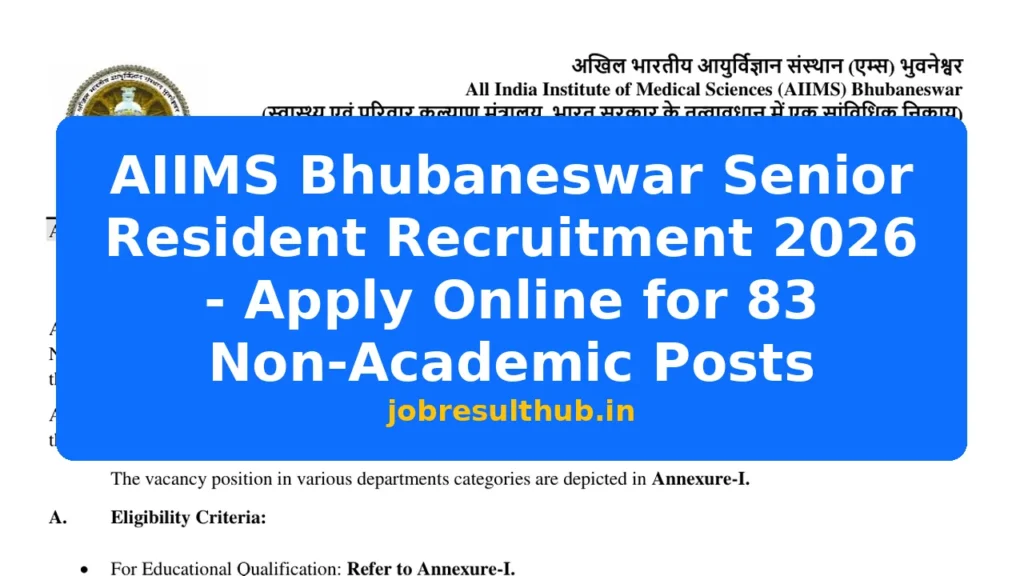 AIIMS Bhubaneswar Senior Resident Recruitment 2026 - Apply Online for 83 Non-Academic Posts - 83 Posts