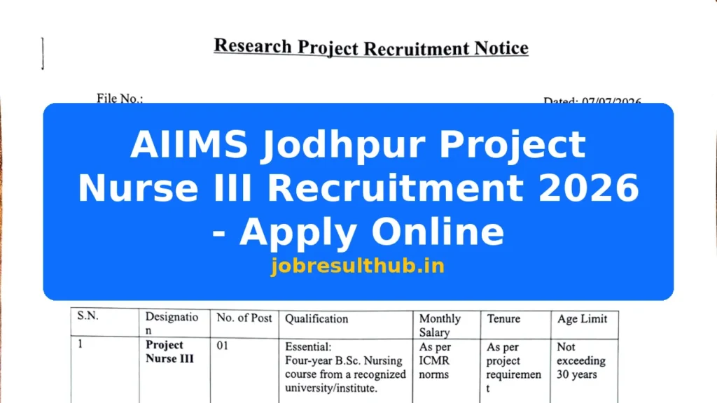 AIIMS Jodhpur Project Nurse III Recruitment 2026 - Apply Online - 2026 Posts