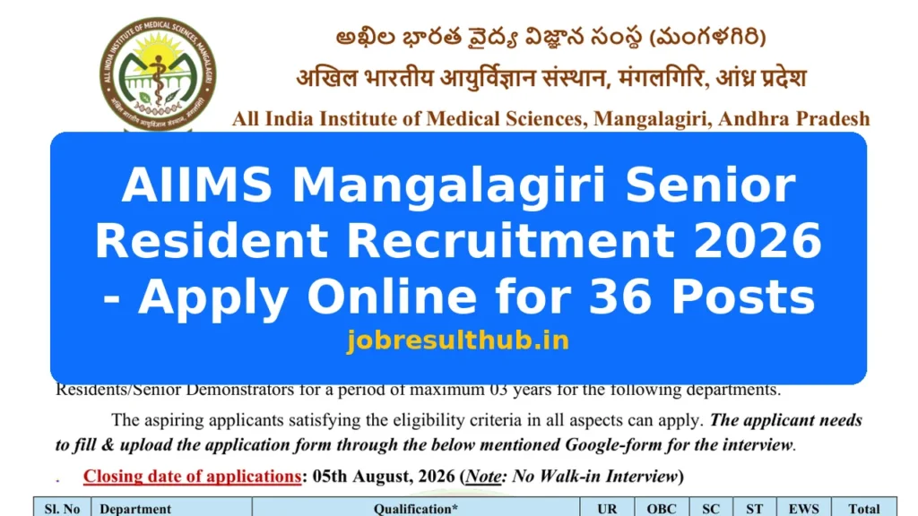 AIIMS Mangalagiri Senior Resident Recruitment 2026 - Apply Online for 36 Posts - 2026 Posts
