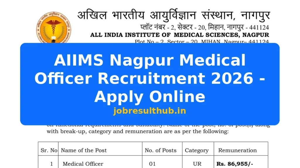 AIIMS Nagpur Medical Officer Recruitment 2026 - Apply Online - 2026 Posts