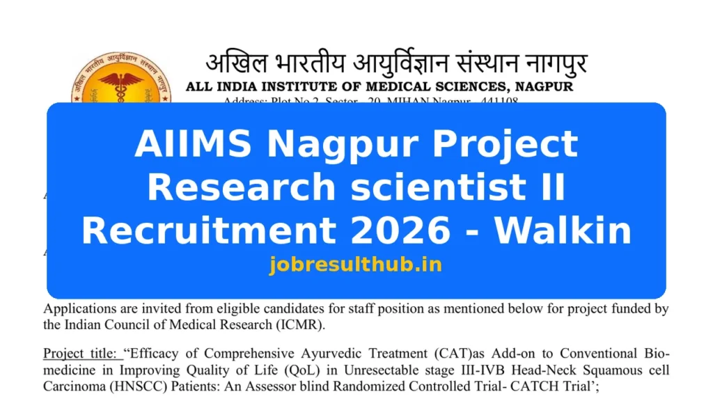 AIIMS Nagpur Project Research scientist II Recruitment 2026 - Walkin - 2026 Posts