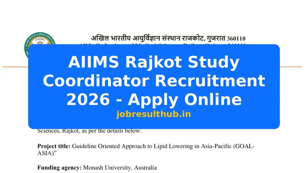 AIIMS Rajkot Study Coordinator Recruitment 2026 - Apply Online - 2026 Posts