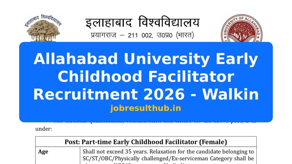 Allahabad University Early Childhood Facilitator Recruitment 2026 - Walkin - 2026 Posts