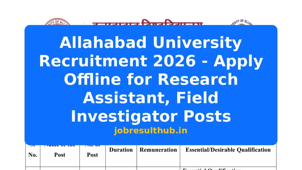 Allahabad University Recruitment 2026 - Apply Offline for Research Assistant, Field Investigator Posts - 2026 Posts
